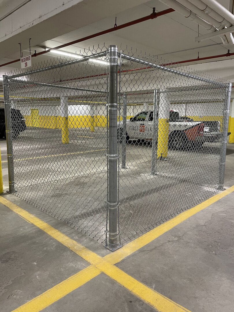 Underground parking garage chain link fence